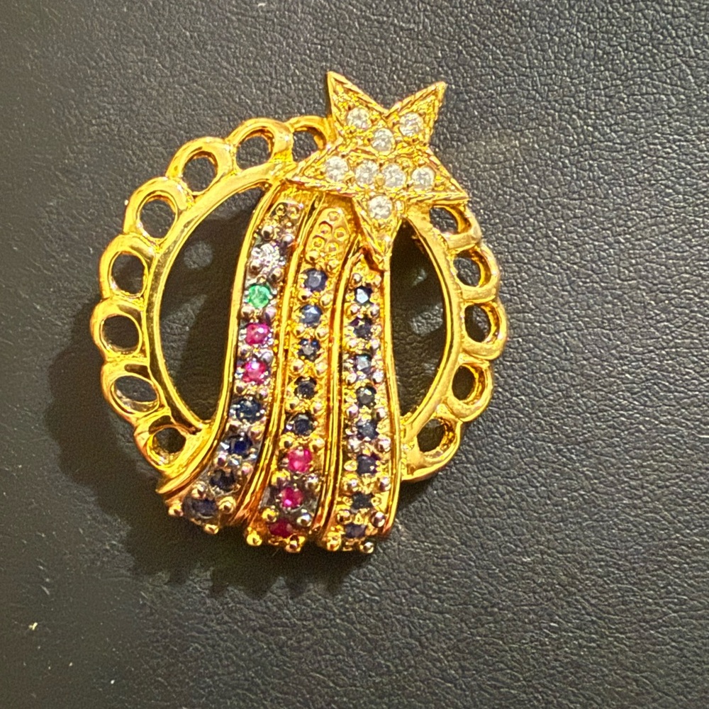 STERLING Vintage~Rare Starburst Brooch with Multicolor Gems